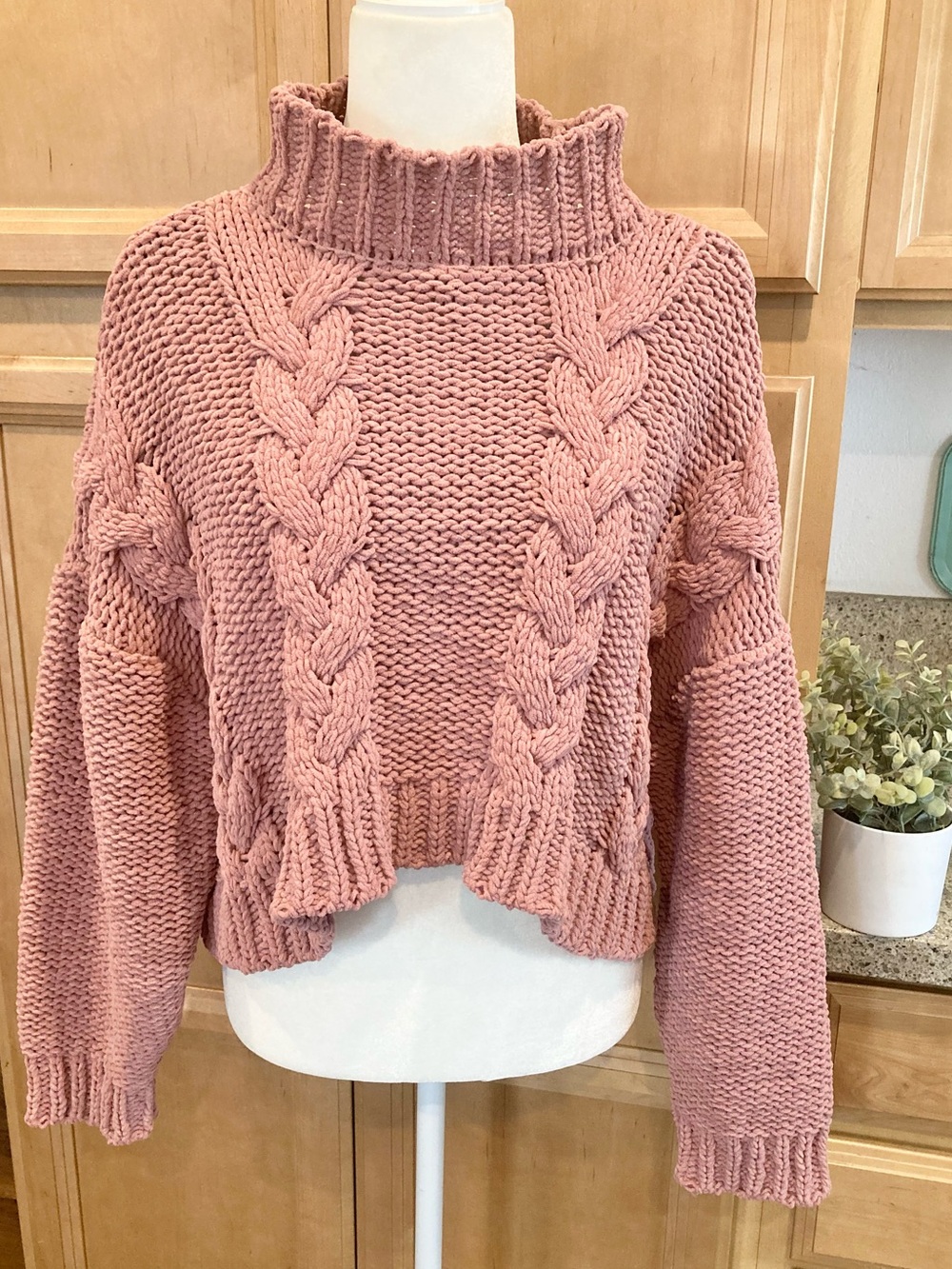 Altar'd State Pink Cable-Knit Cropped Sweater